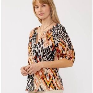 Lovestitch Arizona Sky Puff Sleeve Ikat Boho Blouse NWT